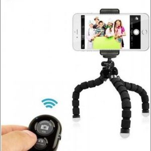 Portable Mini Tripod With Bluetooth Shutter Remote for Smartphones Black